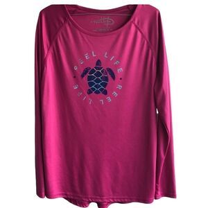REEF LIFE Top in Pink Fuchia, Rose Blue Logo and Design. Size: XL